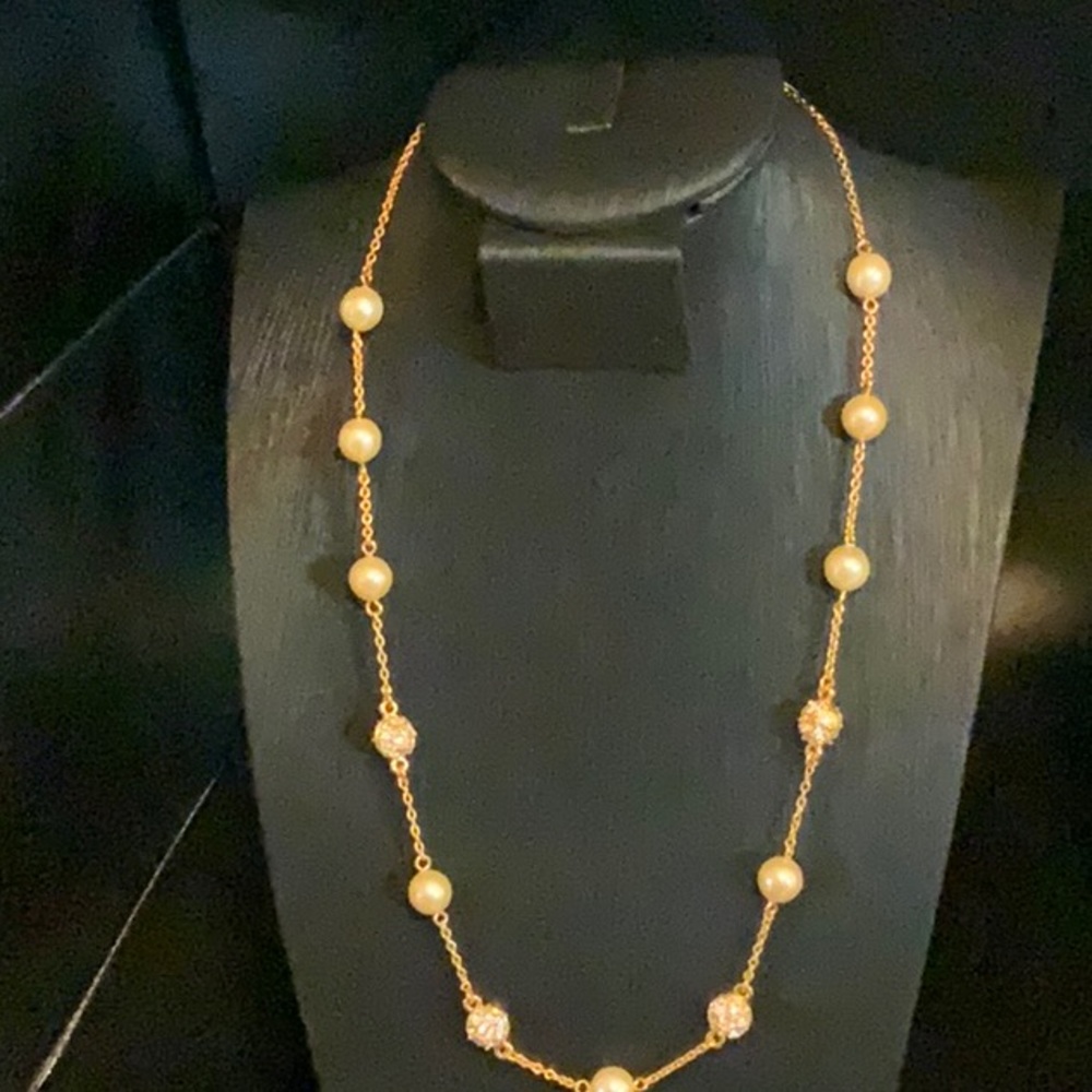 Nolan Miller gold tone pearl and CZ necklace 18”